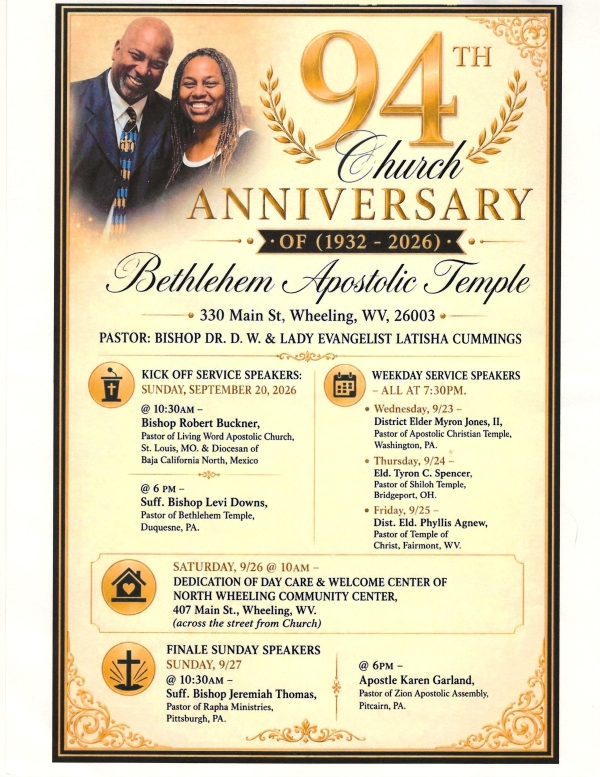 94th Church Anniversary 1932 - 2026 Bethlehem Apostolic Temple 